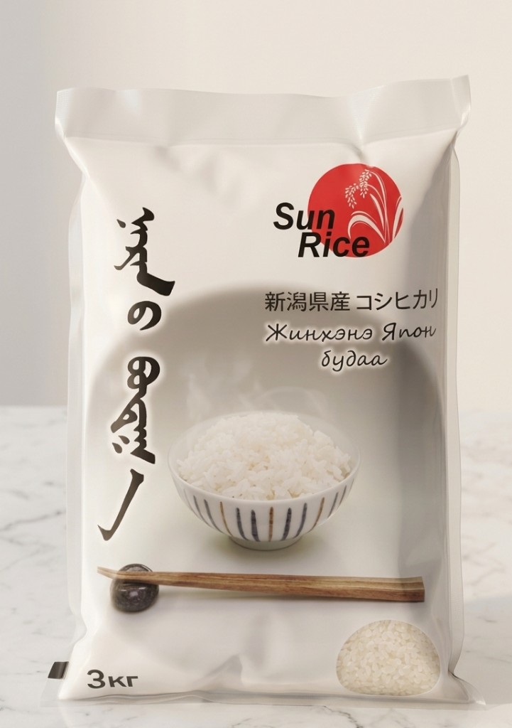 Sun Rice Нийгата Кошихикари — 3 кг савлагаа, жинхэнэ япон будаа, цайвар савлагаа